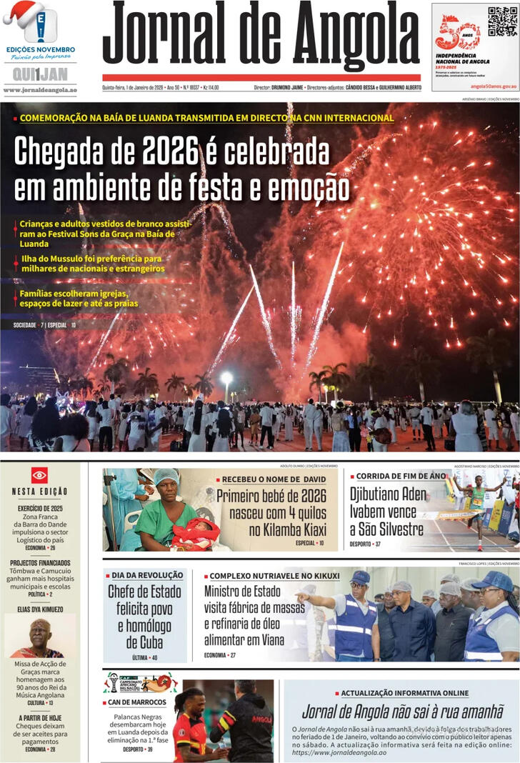 Capa Jornal de Angola - 2026-01-01