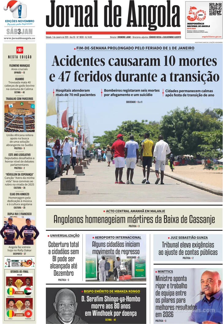 Capa Jornal de Angola - 2026-01-03