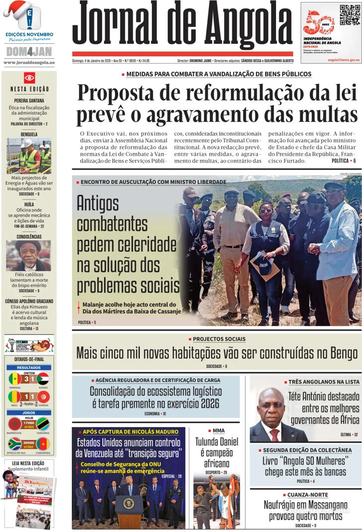 Capa Jornal de Angola - 2026-01-04