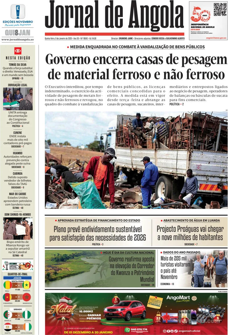 Capa Jornal de Angola - 2026-01-08