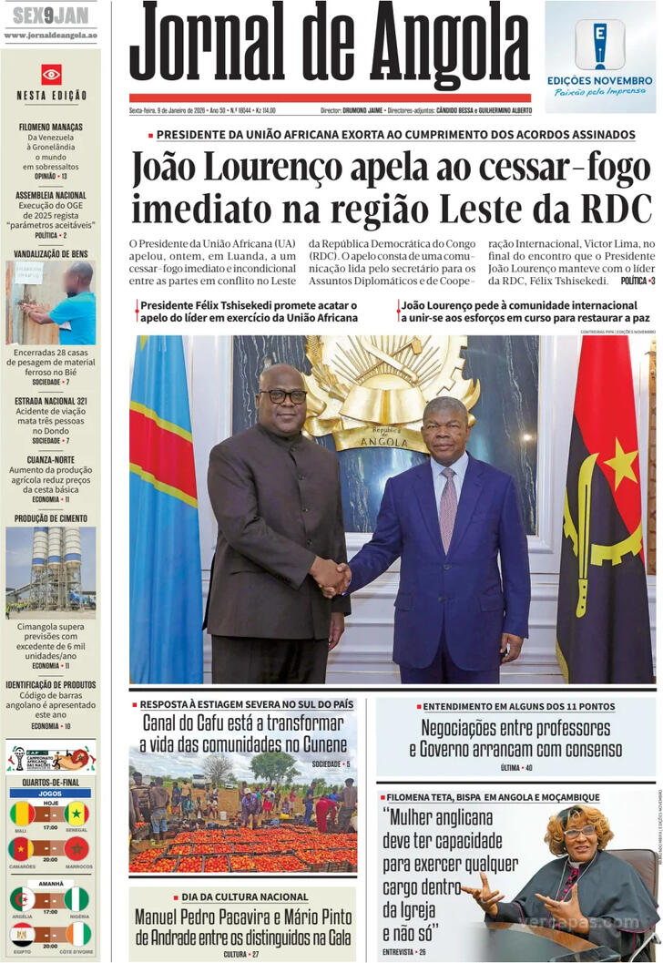 Capa Jornal de Angola - 2026-01-09