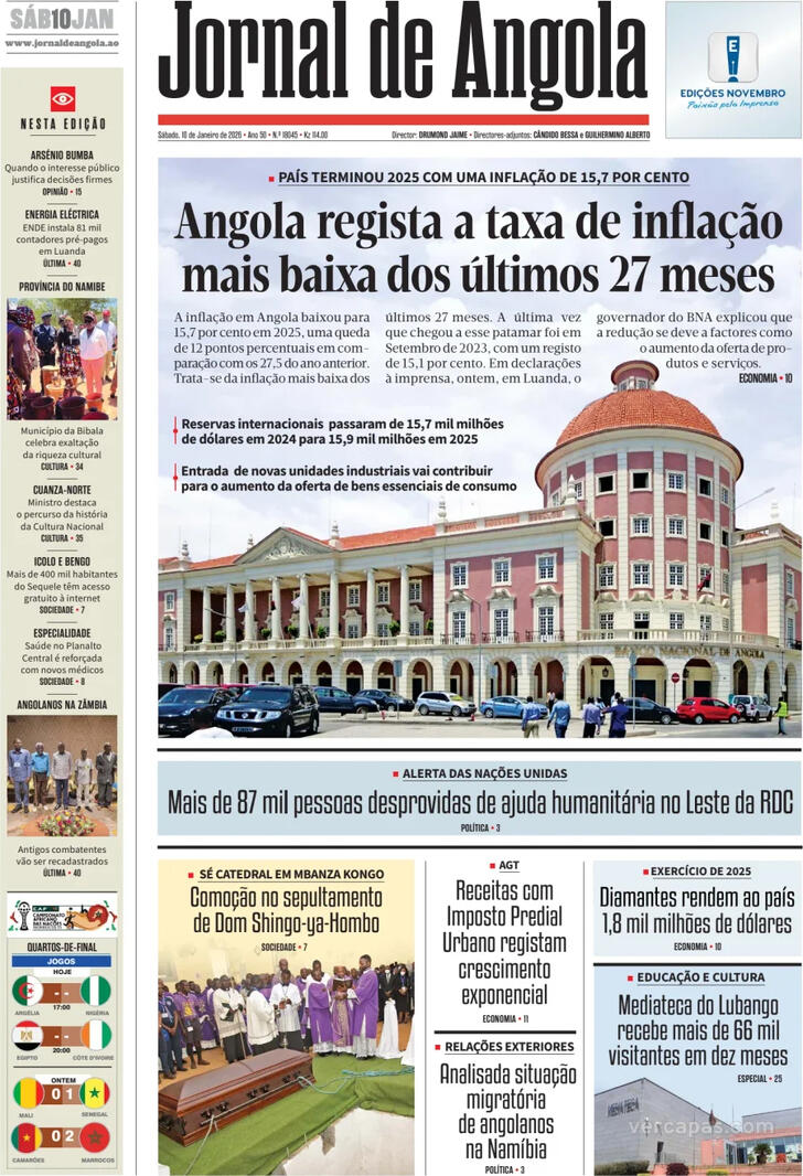 Capa Jornal de Angola - 2026-01-10