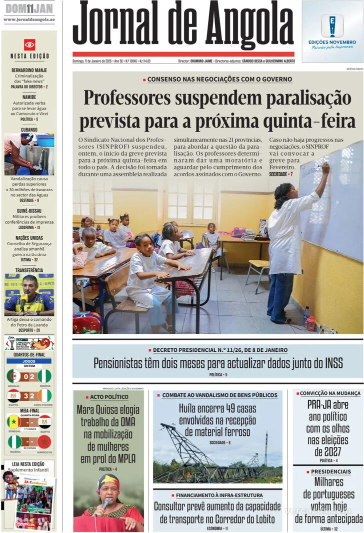 Capa Jornal de Angola - 2026-01-11