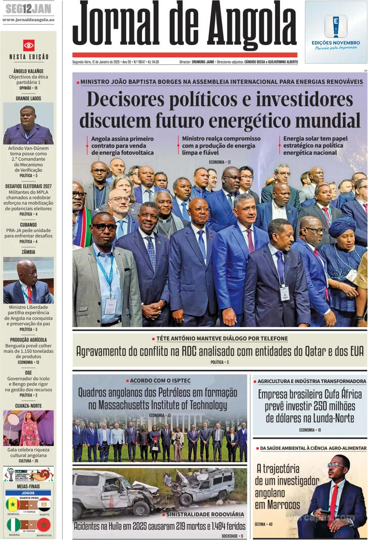 Capa Jornal de Angola - 2026-01-12