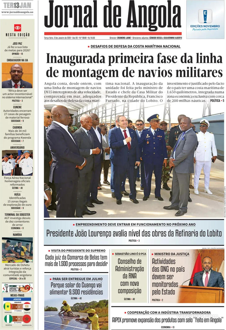 Capa Jornal de Angola - 2026-01-13