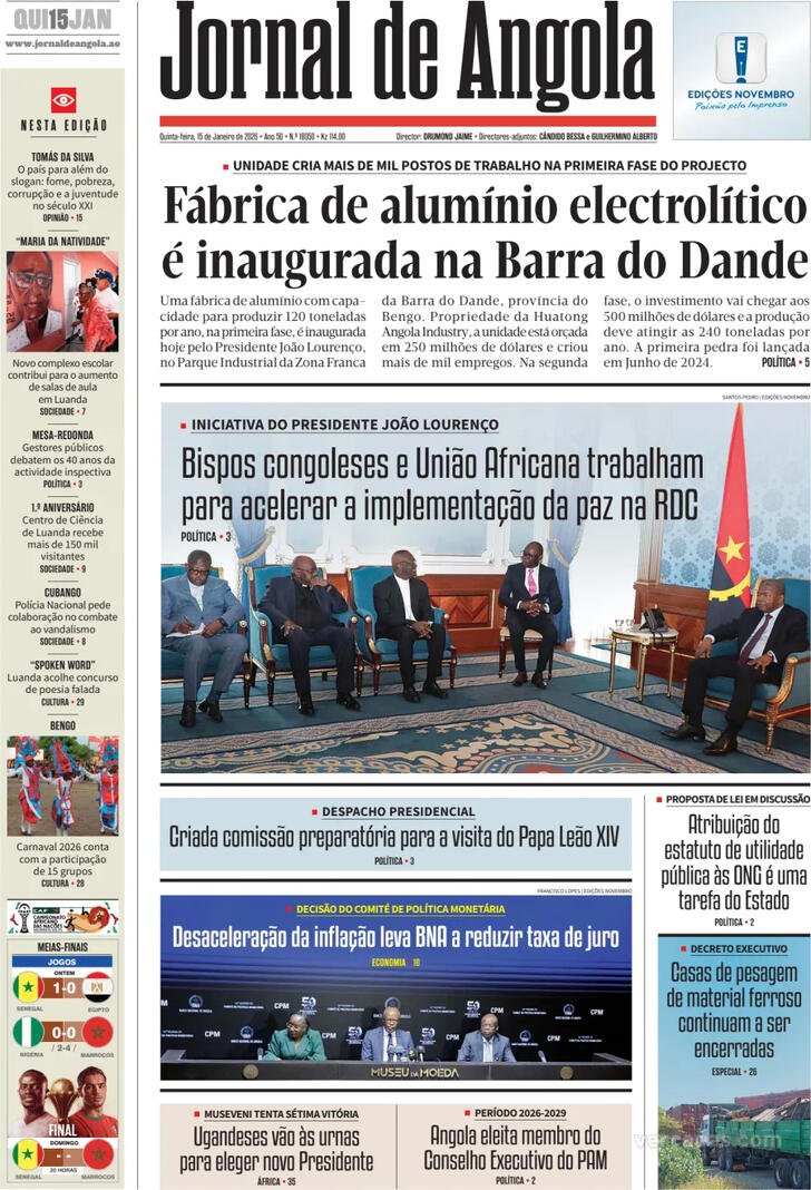 Capa Jornal de Angola - 2026-01-15