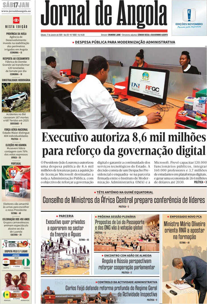 Capa Jornal de Angola - 2026-01-17