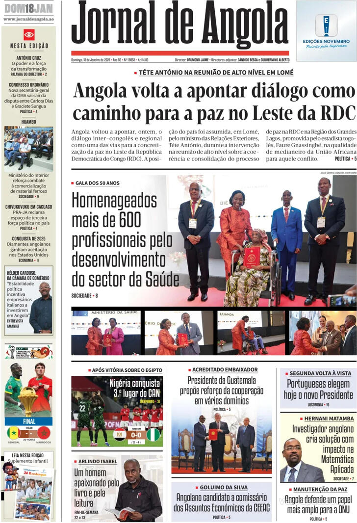 Capa Jornal de Angola - 2026-01-18