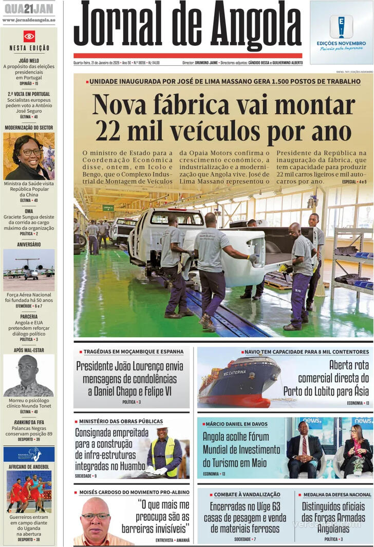 Capa Jornal de Angola - 2026-01-21