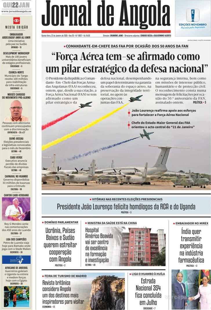 Capa Jornal de Angola - 2026-01-22