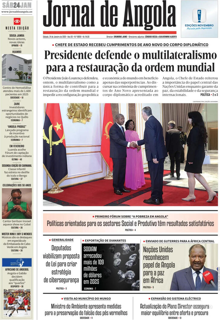 Capa Jornal de Angola - 2026-01-24