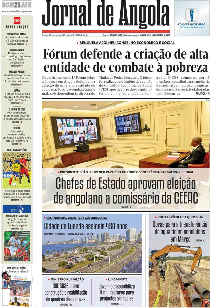 Capa Jornal de Angola - 2026-01-25