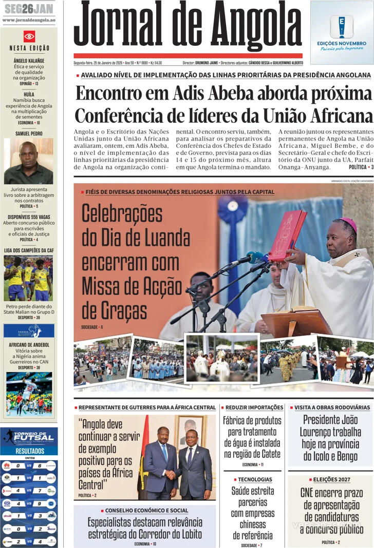 Capa Jornal de Angola - 2026-01-26