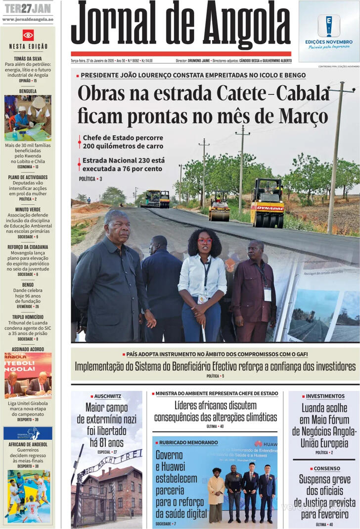 Capa Jornal de Angola - 2026-01-27