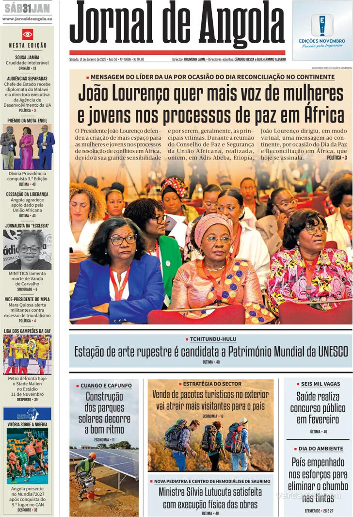 Capa Jornal de Angola - 2026-01-31