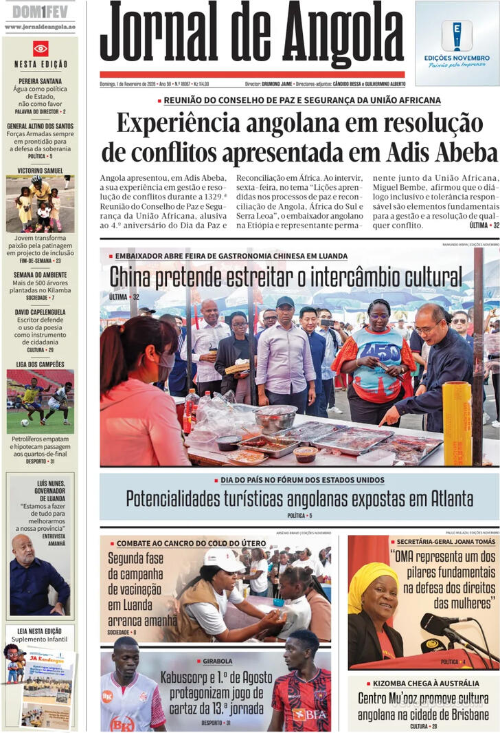 Capa Jornal de Angola - 2026-02-01