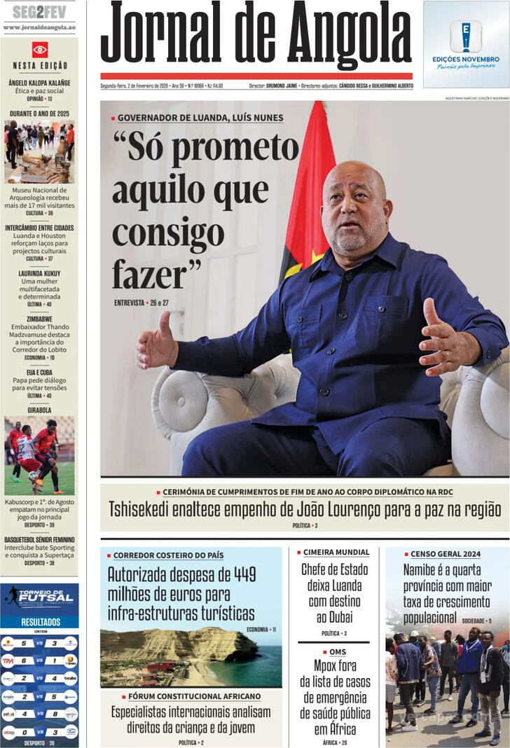 Capa Jornal de Angola - 2026-02-02