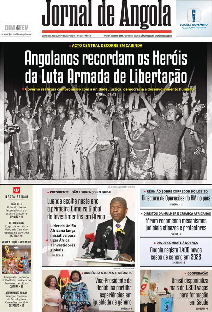 Capa Jornal de Angola - 2026-02-04