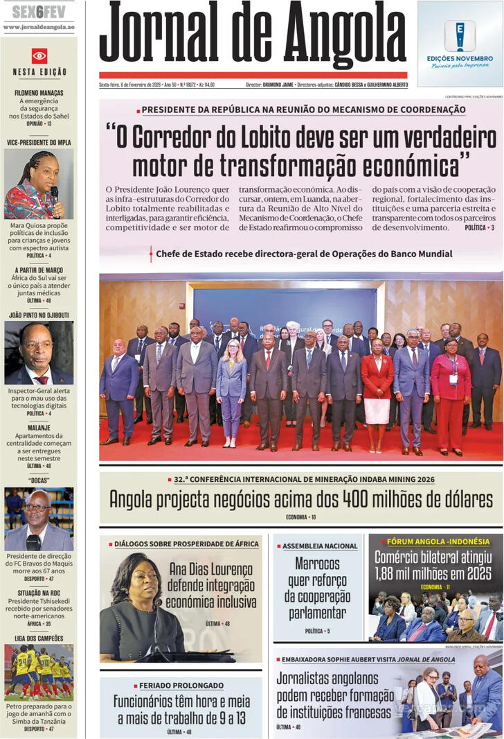 Capa Jornal de Angola - 2026-02-06