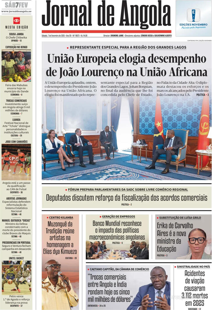 Capa Jornal de Angola - 2026-02-07