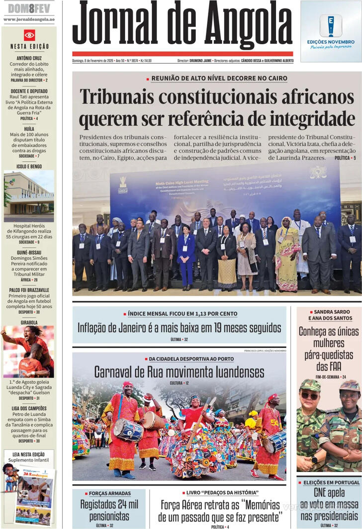 Capa Jornal de Angola - 2026-02-08