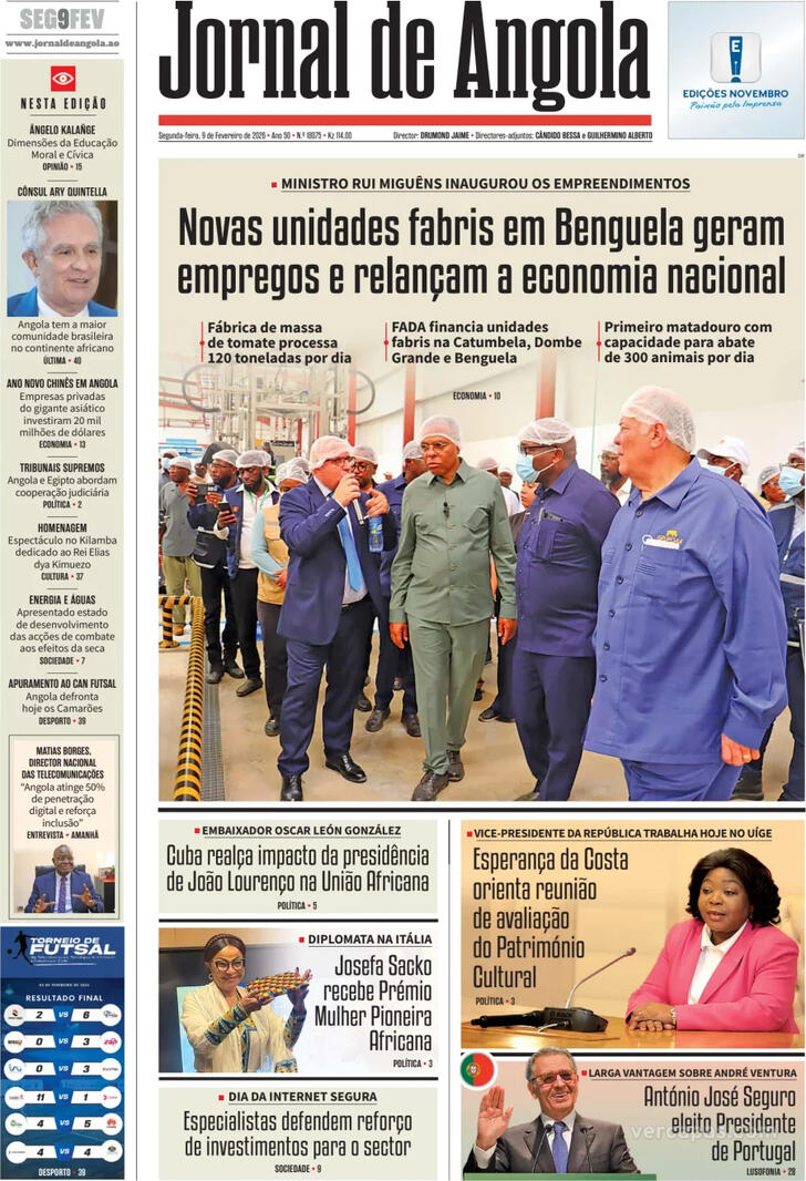 Capa Jornal de Angola - 2026-02-09