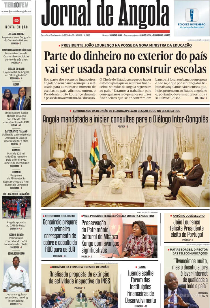 Capa Jornal de Angola - 2026-02-10