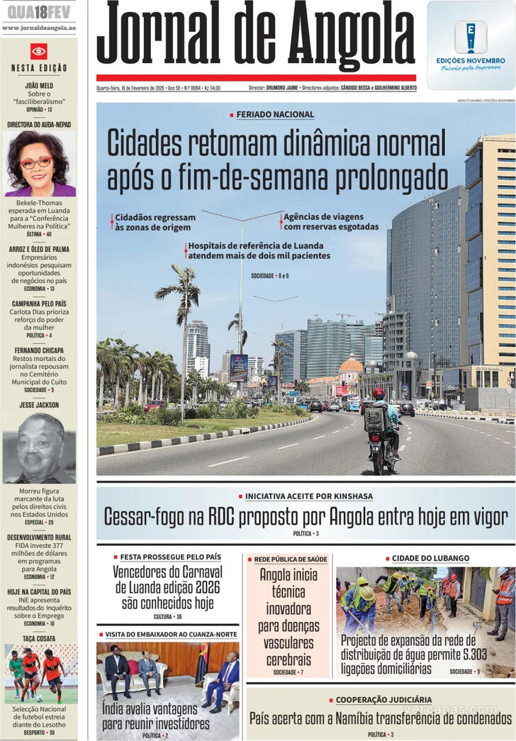 Capa Jornal de Angola - 2026-02-18