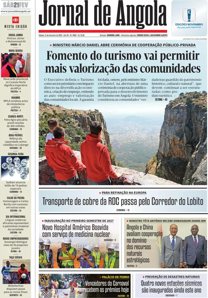 Capa Jornal de Angola - 2026-02-21