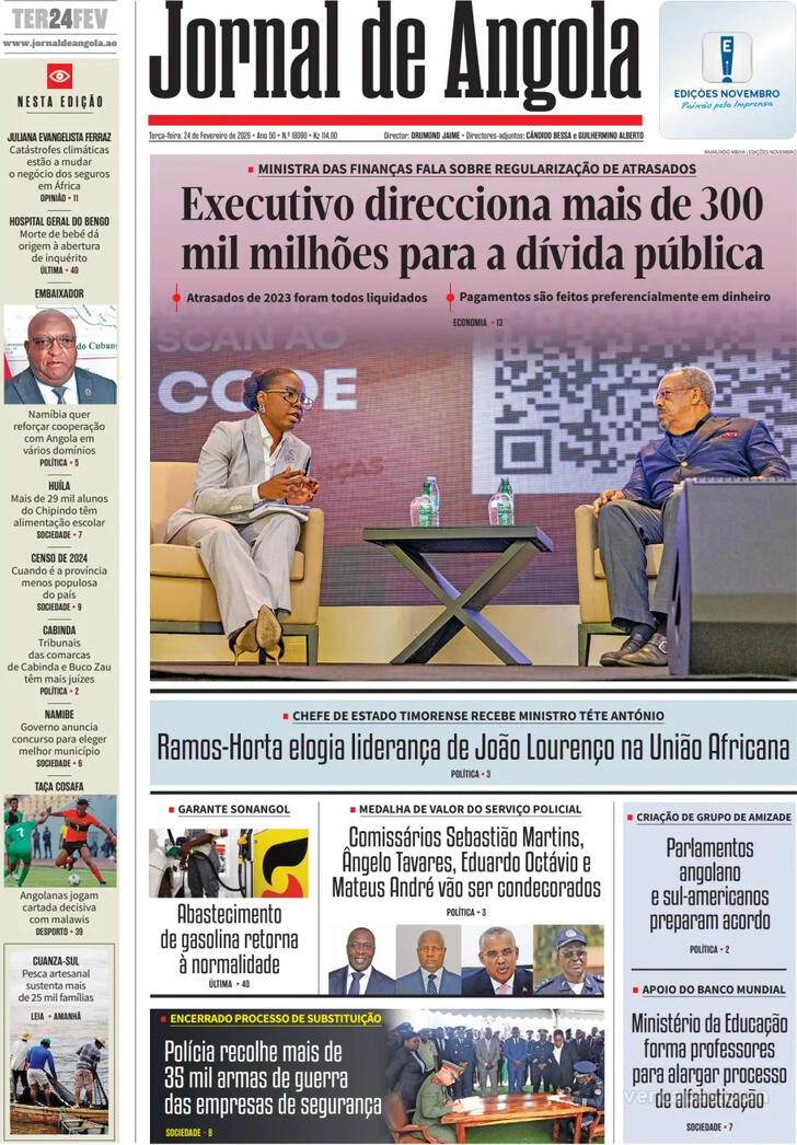 Capa Jornal de Angola - 2026-02-24