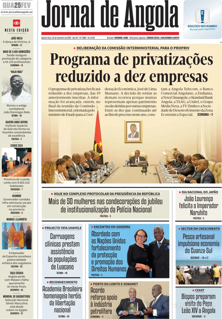 Capa Jornal de Angola - 2026-02-25