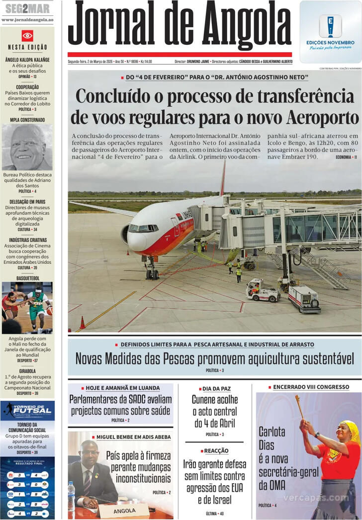 Capa Jornal de Angola - 2026-03-02