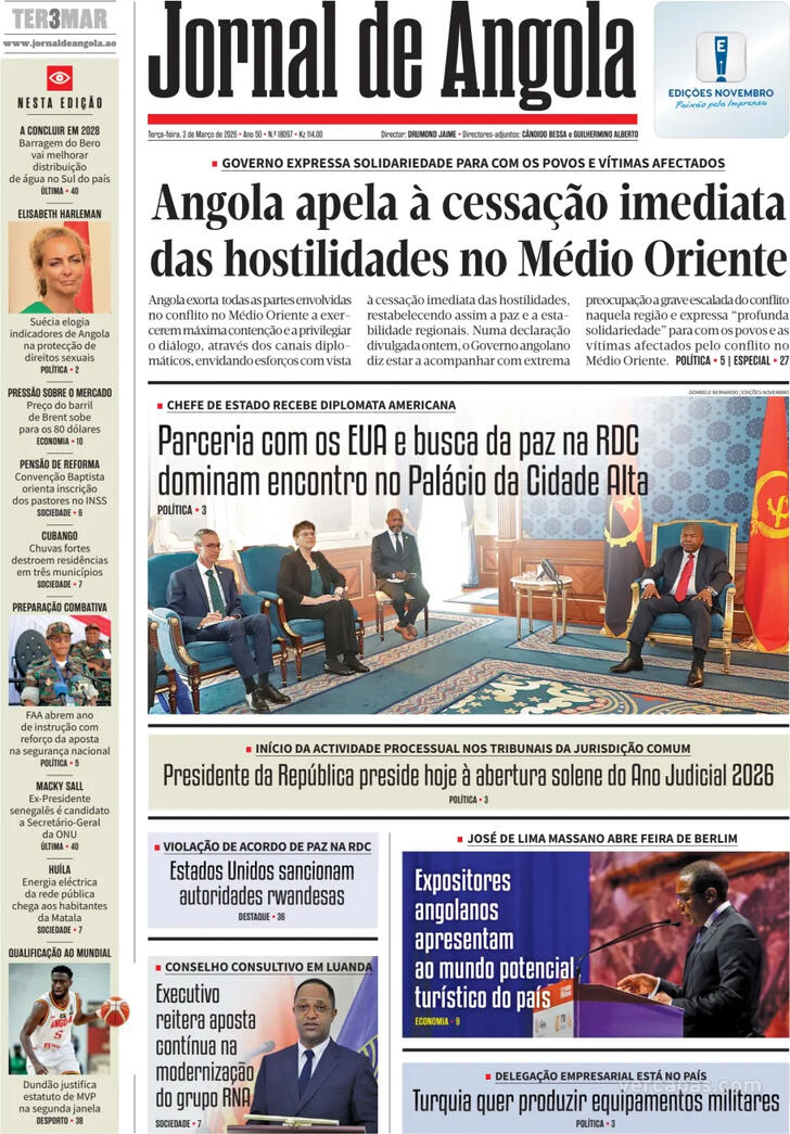 Capa Jornal de Angola - 2026-03-03