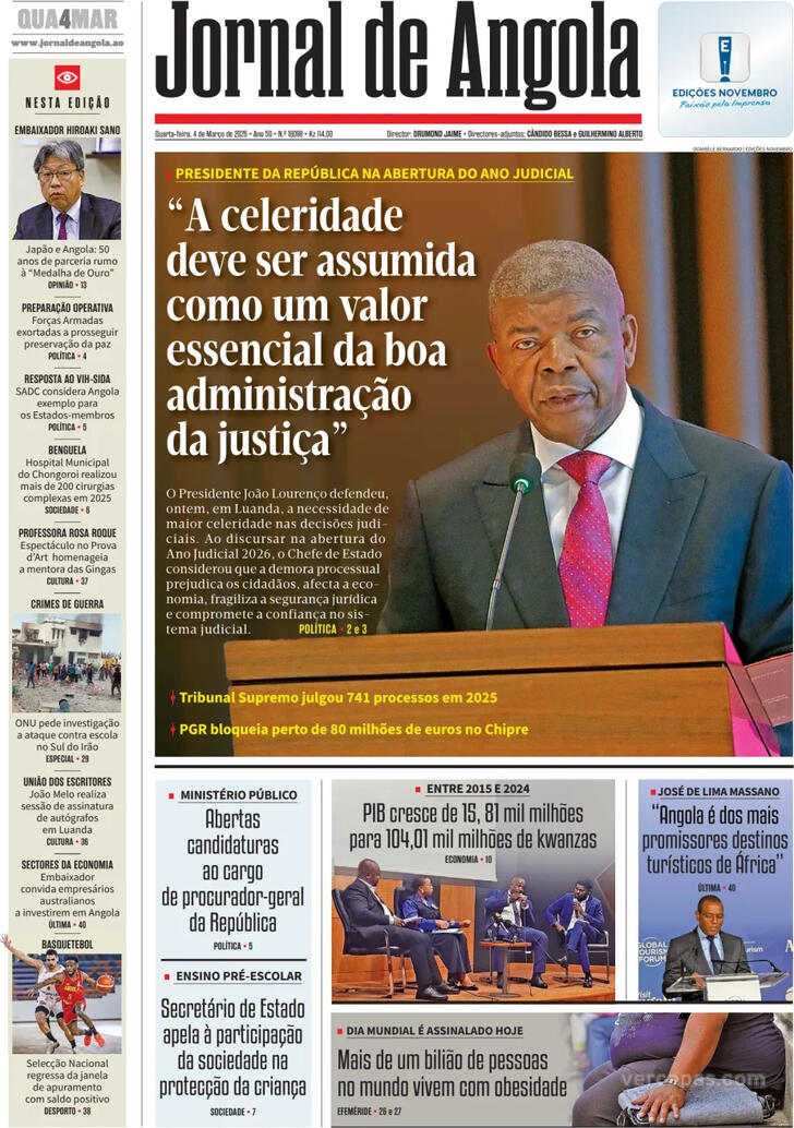 Capa Jornal de Angola - 2026-03-04