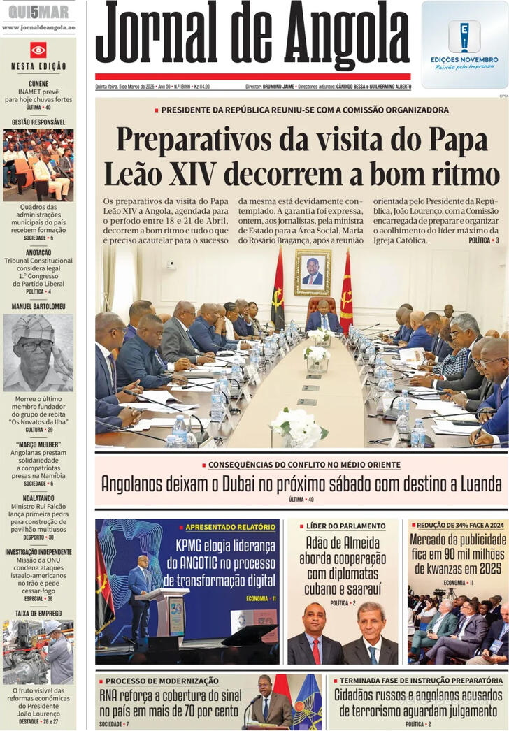 Capa Jornal de Angola - 2026-03-05