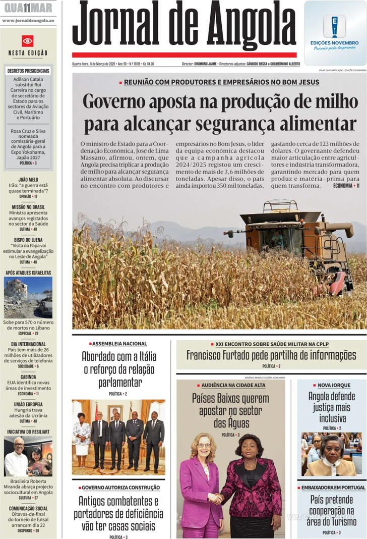 Capa Jornal de Angola - 2026-03-11