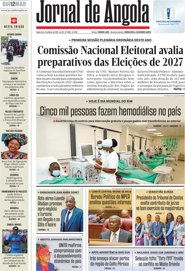 Capa Jornal de Angola - 2026-03-12