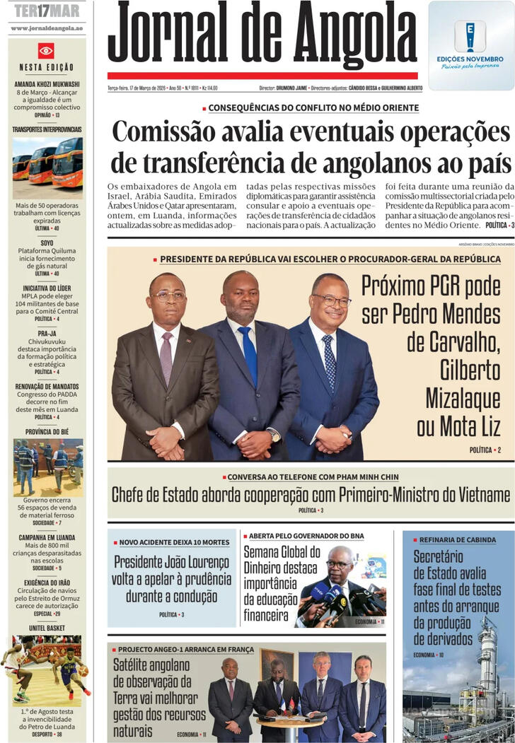 Capa Jornal de Angola - 2026-03-17