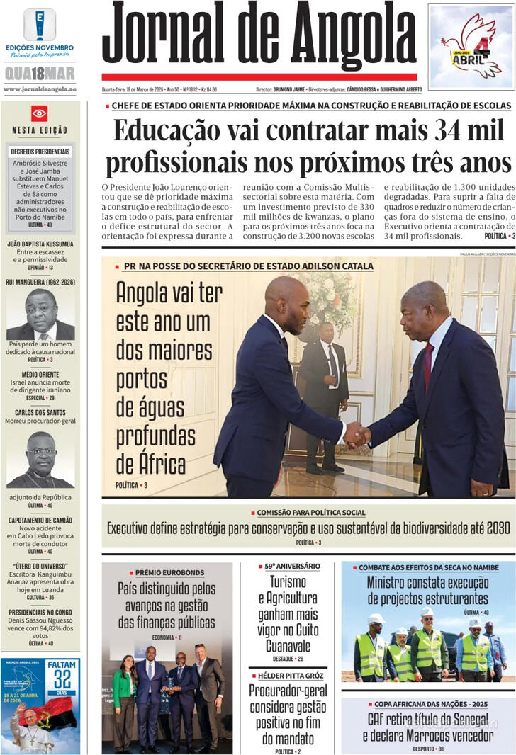 Capa Jornal de Angola - 2026-03-18