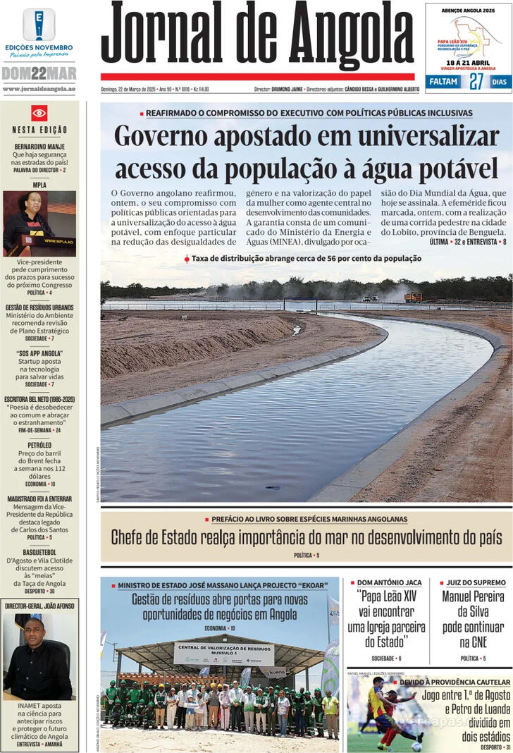 Capa Jornal de Angola - 2026-03-22
