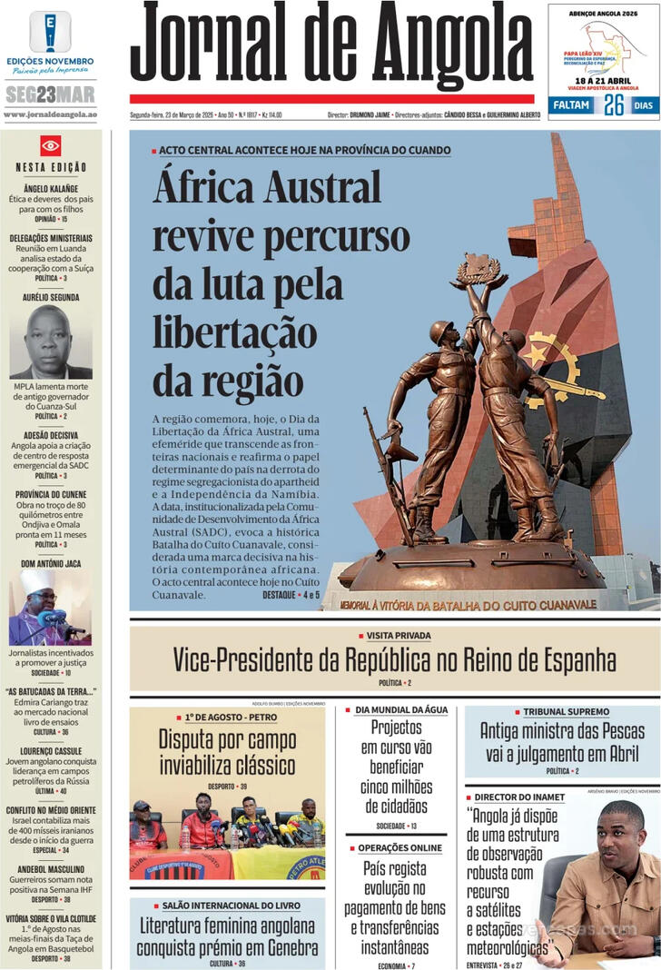 Capa Jornal de Angola - 2026-03-23