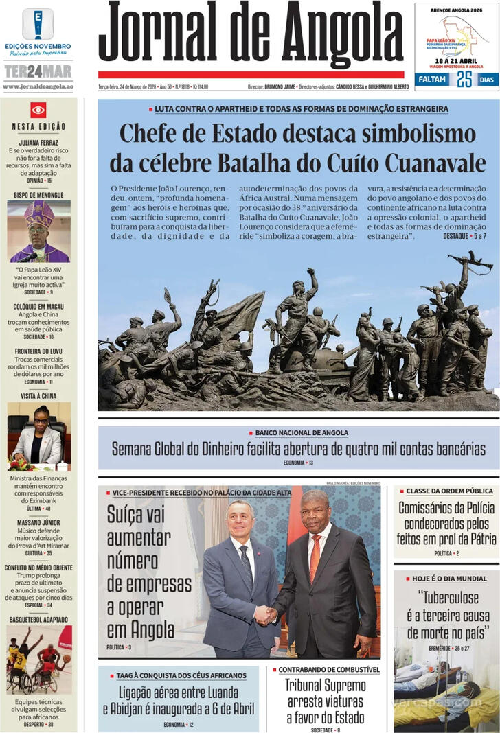 Capa Jornal de Angola - 2026-03-24