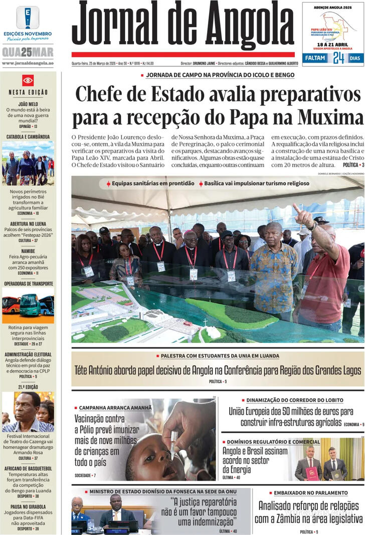 Capa Jornal de Angola - 2026-03-25