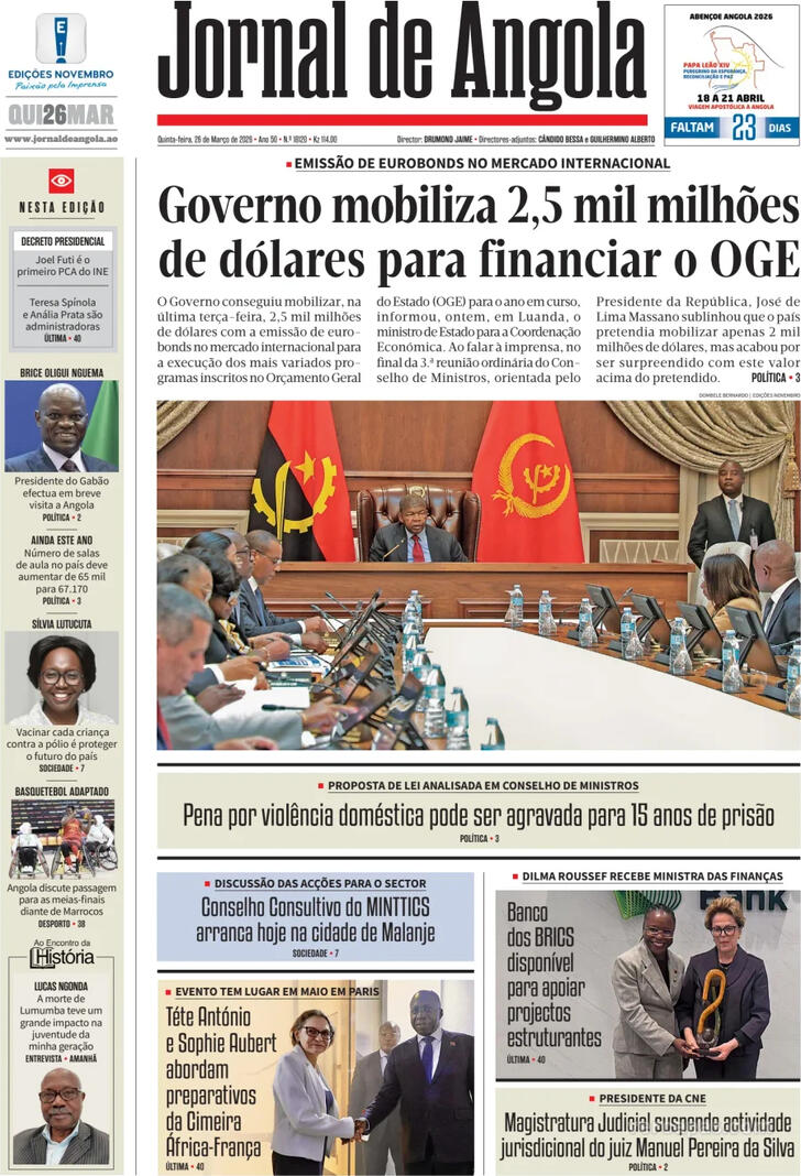 Capa Jornal de Angola - 2026-03-26
