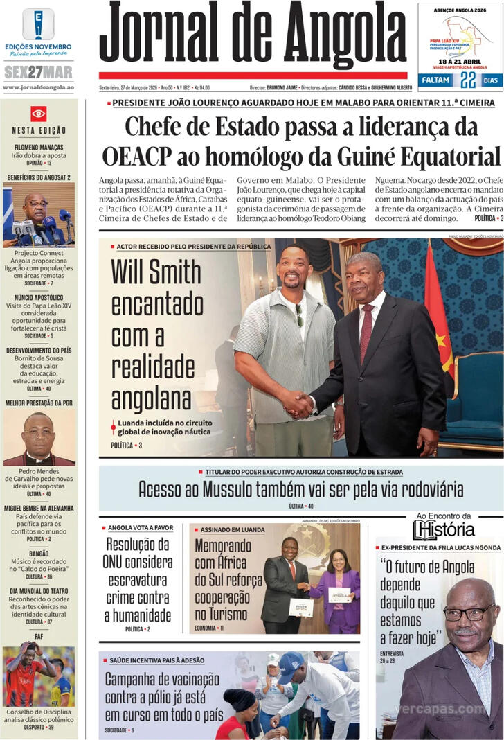 Capa Jornal de Angola - 2026-03-27