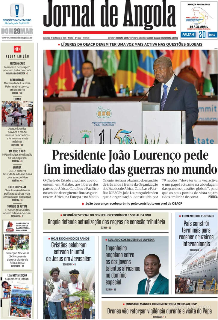 Capa Jornal de Angola - 2026-03-29