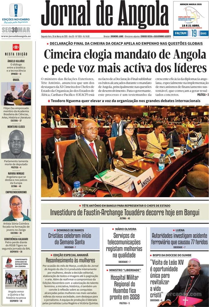 Capa Jornal de Angola - 2026-03-30