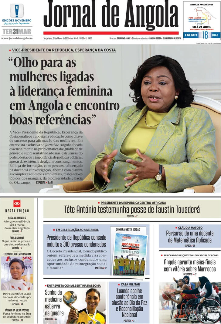Capa Jornal de Angola - 2026-03-31