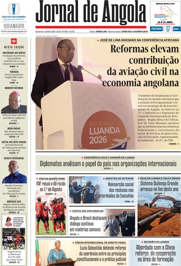 Capa Jornal de Angola - 2026-04-01