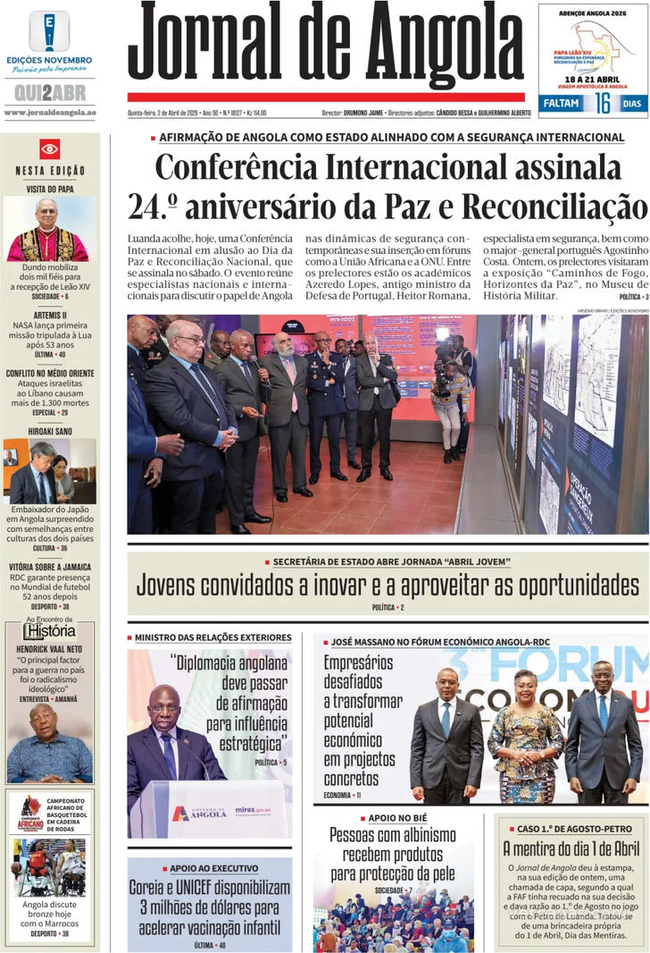 Capa Jornal de Angola - 2026-04-02
